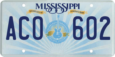 MS license plate ACO602