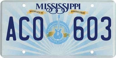MS license plate ACO603