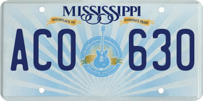 MS license plate ACO630
