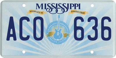 MS license plate ACO636