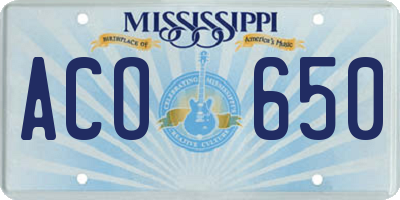 MS license plate ACO650
