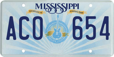 MS license plate ACO654