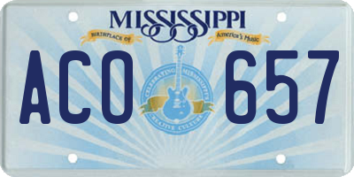 MS license plate ACO657