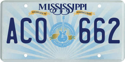 MS license plate ACO662