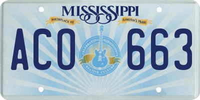 MS license plate ACO663