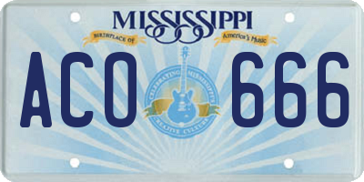 MS license plate ACO666