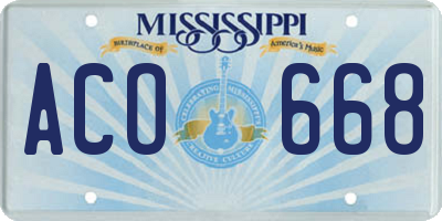 MS license plate ACO668