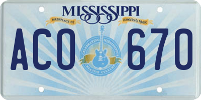 MS license plate ACO670