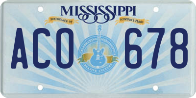 MS license plate ACO678