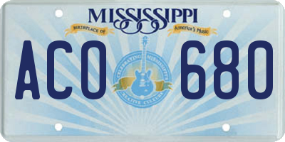 MS license plate ACO680