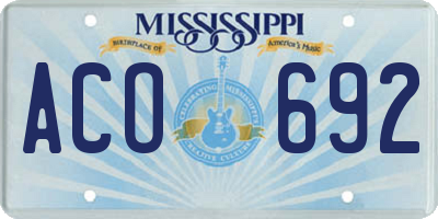 MS license plate ACO692