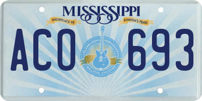 MS license plate ACO693