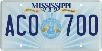 MS license plate ACO700