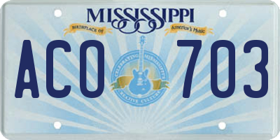 MS license plate ACO703