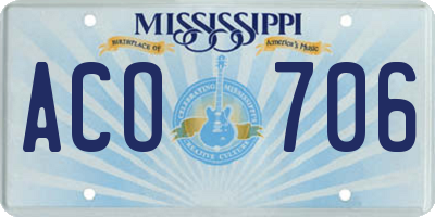 MS license plate ACO706