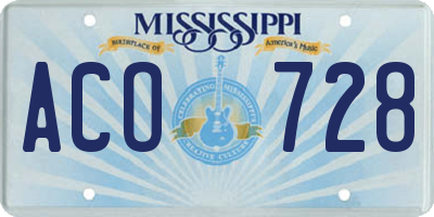 MS license plate ACO728