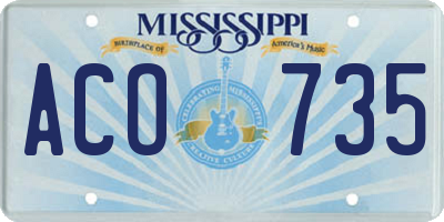 MS license plate ACO735