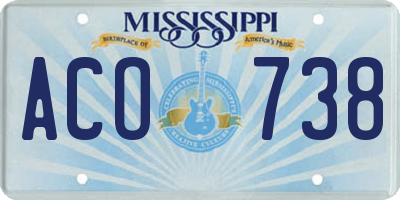 MS license plate ACO738