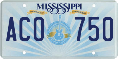 MS license plate ACO750
