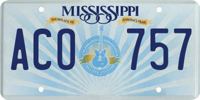 MS license plate ACO757