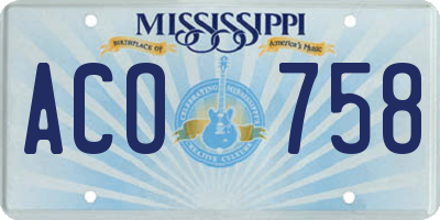 MS license plate ACO758