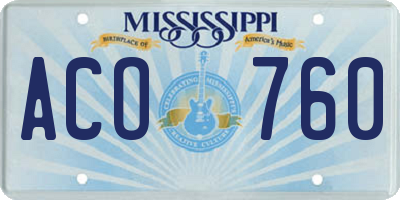 MS license plate ACO760