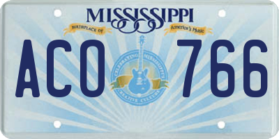 MS license plate ACO766