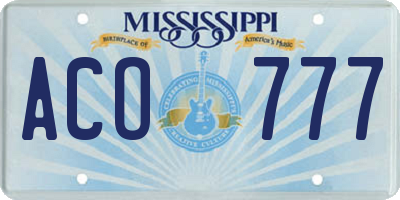 MS license plate ACO777