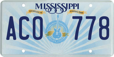 MS license plate ACO778