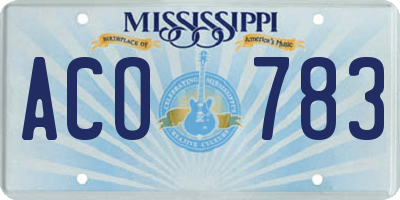 MS license plate ACO783