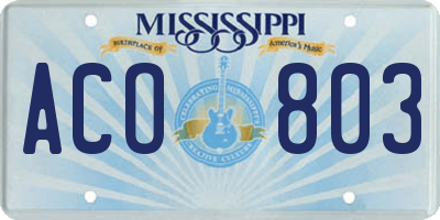 MS license plate ACO803
