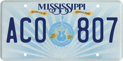 MS license plate ACO807