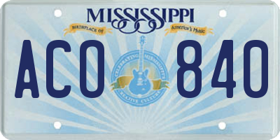 MS license plate ACO840