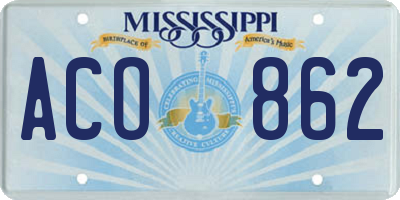 MS license plate ACO862