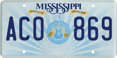 MS license plate ACO869