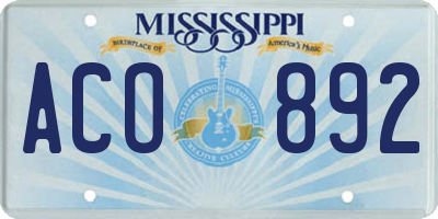 MS license plate ACO892