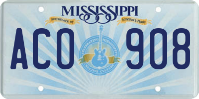 MS license plate ACO908