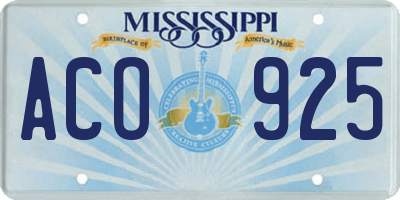 MS license plate ACO925