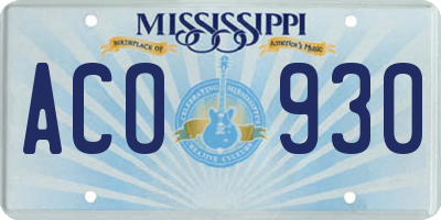 MS license plate ACO930