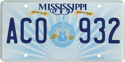 MS license plate ACO932