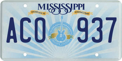 MS license plate ACO937