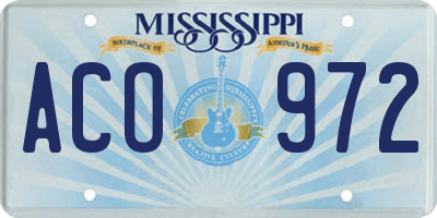 MS license plate ACO972