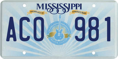 MS license plate ACO981