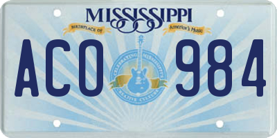 MS license plate ACO984