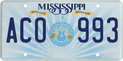 MS license plate ACO993