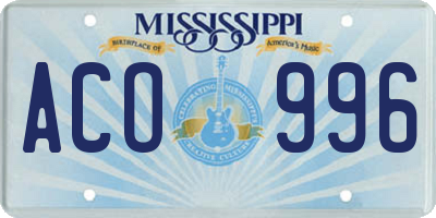 MS license plate ACO996