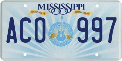 MS license plate ACO997