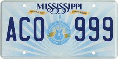 MS license plate ACO999