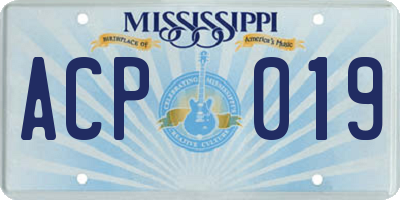 MS license plate ACP019