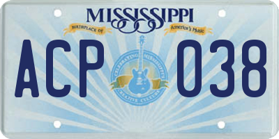 MS license plate ACP038